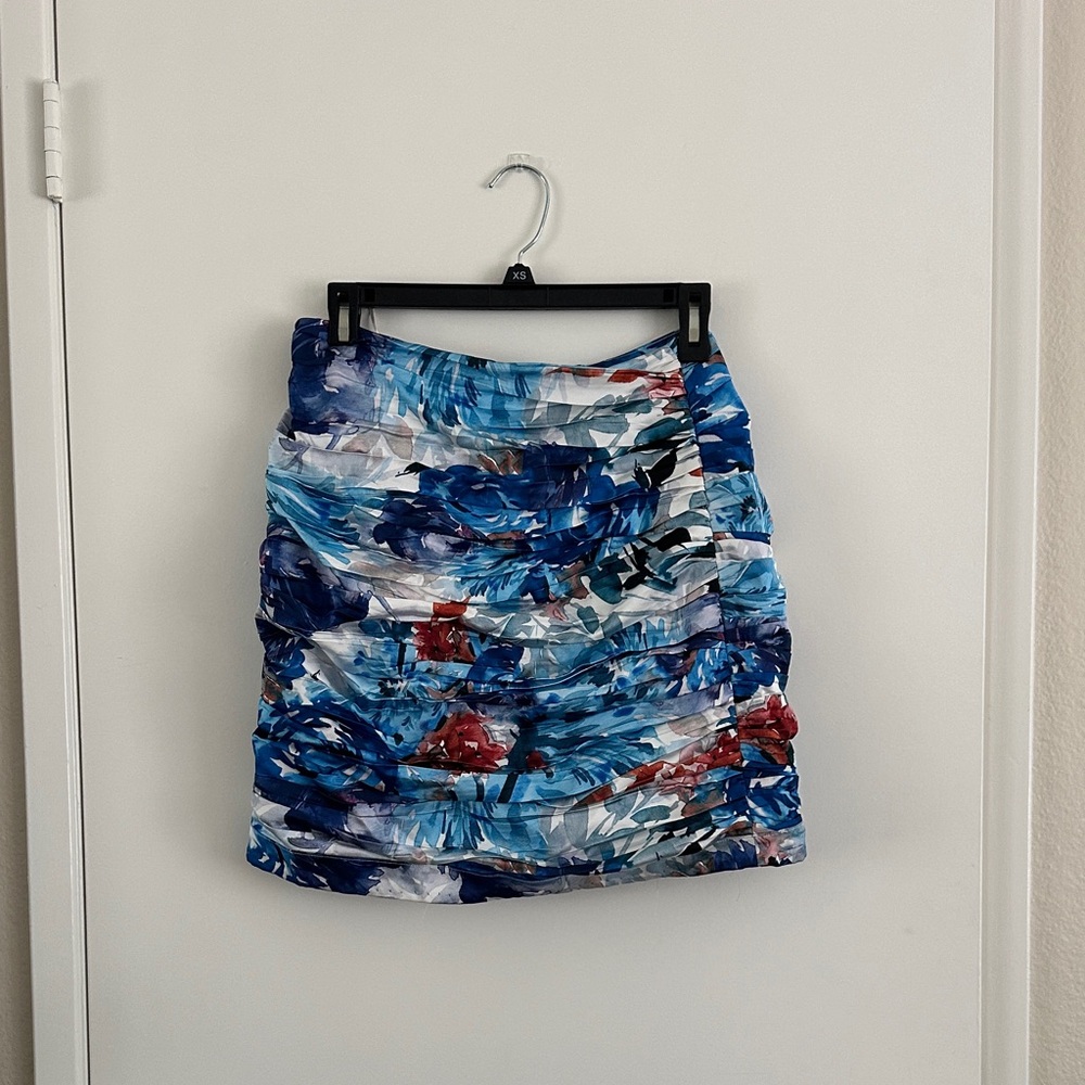C/MEO Collective Abstract Blue and Red Mini Skirt